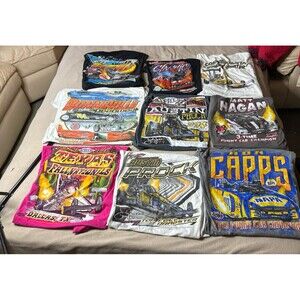 Lot of 9 NHRA Drag Racing Shirts Varying Sizes Different Drivers